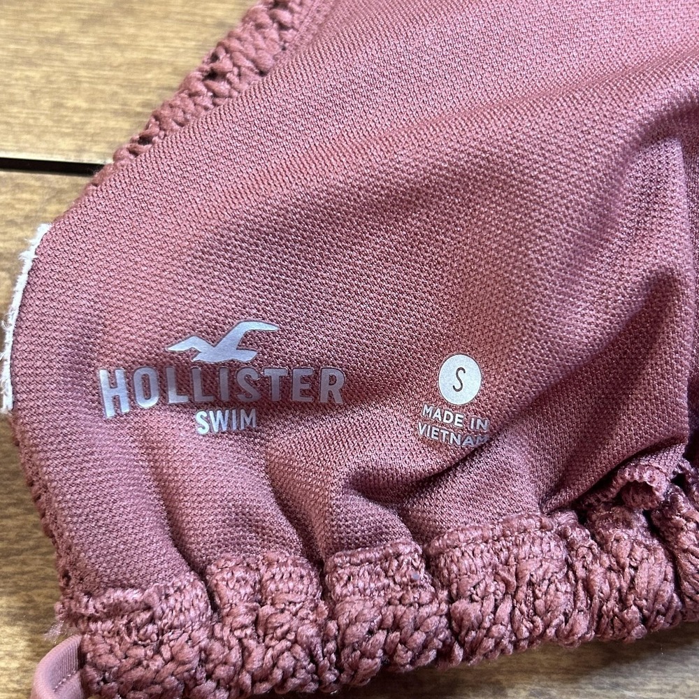 Hollister Bikini Swimsuit Set Womens XS/S Mauve Crochet Triangle Tie Lined Beach - Picture 9 of 9
